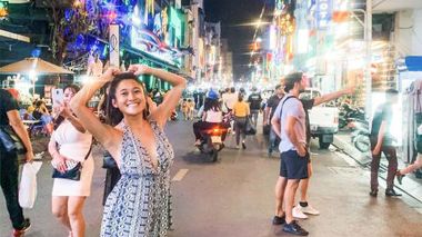 Traveller in the Backpacker District in Ho Chi Minh City, Vietnam